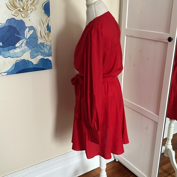 Express Red Surplus Neckline Long Sleeve Elastic Waist Dress - NWT - Size S - Picture 5 of 11
